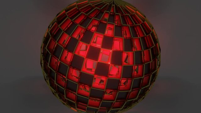 the wireframe 3D sphere rotates and resizes slowly. looped animated background. 3d render