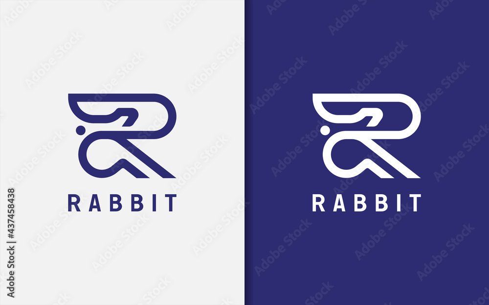 Poster abstract initial letter r as the rabbit shape with geometric lines concept logo design. simple minim