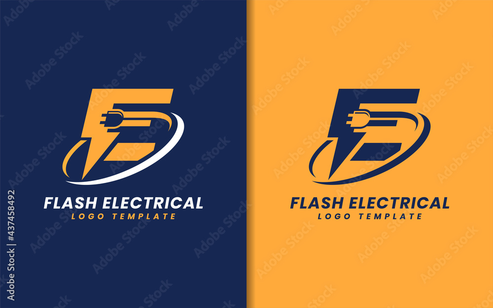 Poster abstract initial letter e with electrical and flash lightning concept logo design. vector logo illus