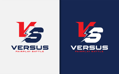 Abstract V and S, Versus Logo Design with Flash Lightning Silhouette Combination. Vector Logo Illustration.