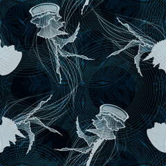 Seamless pattern. Jellyfish