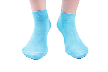Blue socks on a white isolated background