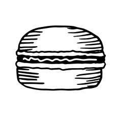 Doodle macaroon. Hand-drawn macaroon. Black and white vector sketch.