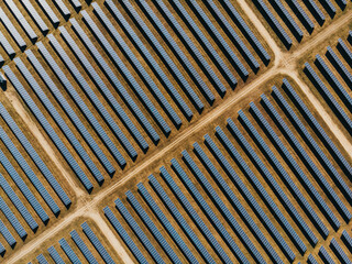 The top view of the solar station. The view from the drone to the solar station.