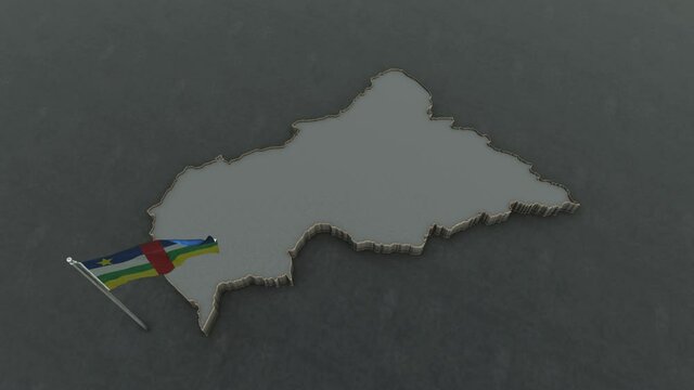 3D animation of the map of Central african republic and flag