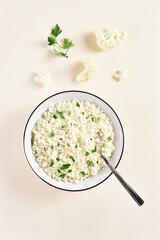 Cauliflower rice in a bowl