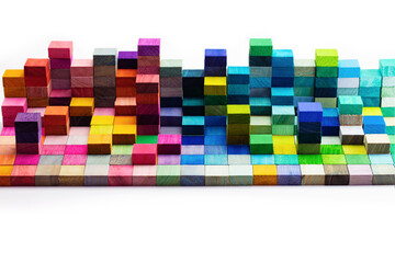 Spectrum of stacked multi-colored wooden blocks. Background or cover for something creative,...