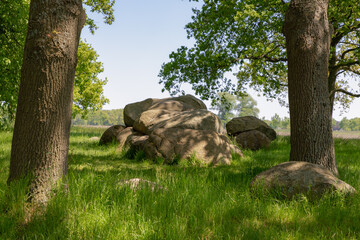 Hunebed on the Assen-Groningen, A dolmen is a type of single-chamber megalithic tomb, Usually consisting of two or more vertical, It is the only hunebed in the Dutch province of Drenthe, Netherlands.