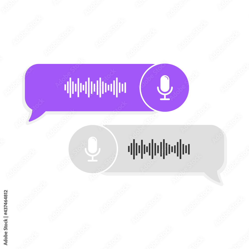 Poster voice messages bubble icon with sound wave and microphone. voice messaging correspondence. modern fl