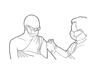 Thai monk  is getting vaccine to against covid-19 pandemic in the country.