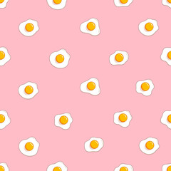 Fried eggs seamless pattern. Simple design for textile wrapping paper Vector illustration isolated on pink background