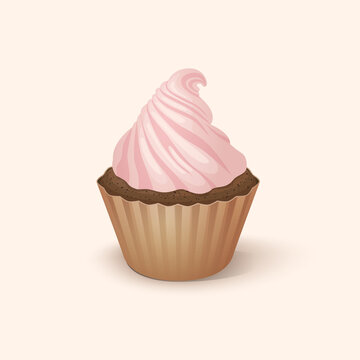 pink frosted cupcake in brown wrapper clip art preview