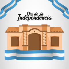 Independencia Argentina - Casa Histórica de Tucumán
casa de Tucumán con cintas en bandera Argentina - obrazy, fototapety, plakaty