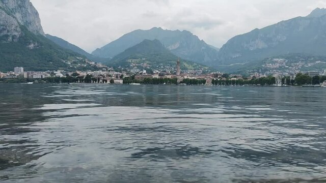 Landscape of Lecco from the lakeside of Malgrate