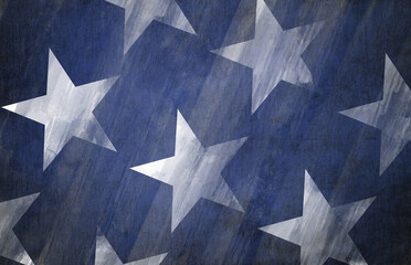 Happy USA Independence Day 4 th July. Flag. White stars. Blue background. America. Vintage patriotic background for banner, poster, flyer, greeting card. Handmade texture. © Art Posting