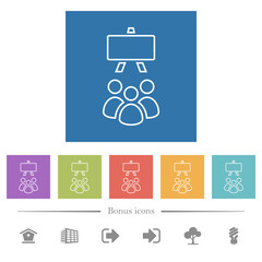 Classroom outline flat white icons in square backgrounds