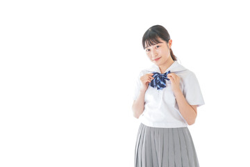 笑顔の制服を着た女子学生