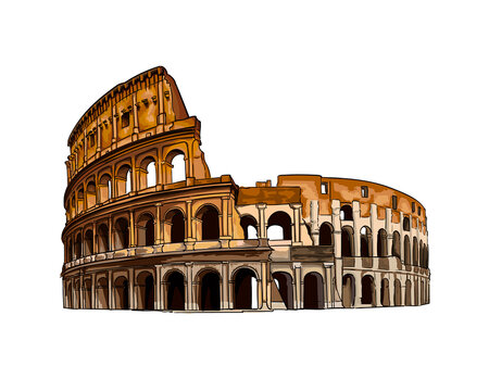 Coliseum in Rome, Italy, colored drawing, realistic. Vector illustration of paints