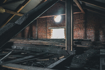 Staryi Sambir, Ukraine - 30.05.2021: The ruins of Synagogue in Staryi Sambir. Interior.