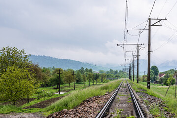 Carpathian Mountains. Railway. Staryi Sambir, Lviv region, Ukraine. 