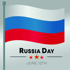 Happy Russia Day celebration background with waving Russian flag pole vector. 12th June happy Russia day vector illustration.