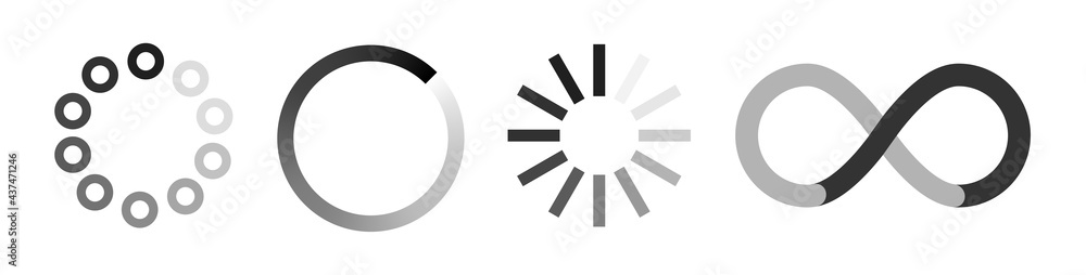Poster Loading icon set. Load bar collection. Buffer loader. Download or Upload. Progress circles. Web download icons. Vector illustration eps 10