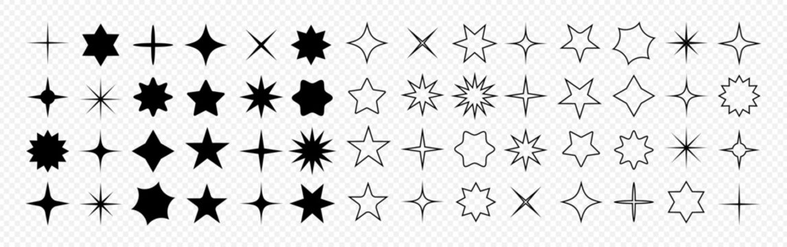 Stars collection set. Star icon. Black set of Stars, isolated on transparent background in modern simple flat style. Vector illustraton eps 10