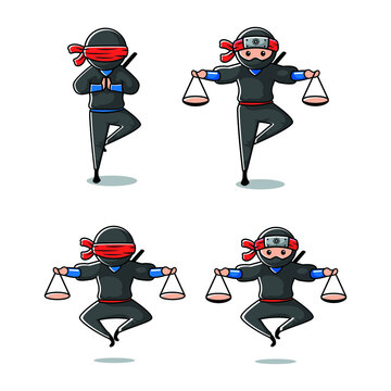 Cartoon law ninja with four different actions