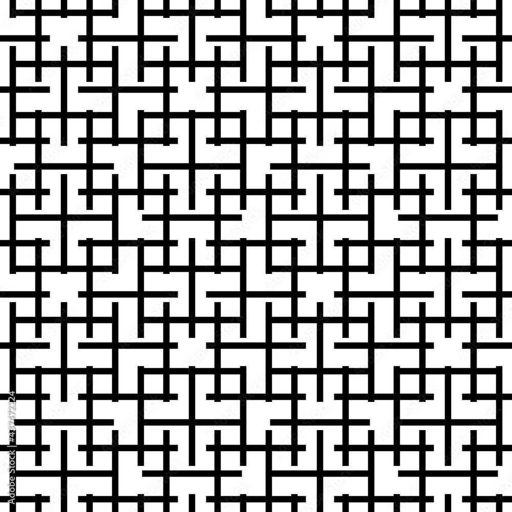 Poster Simple sticks ornament. Looks like maze. Vector black minimal and repeat pattern.