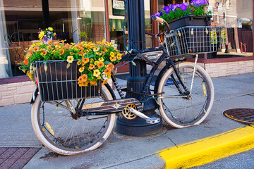 bicycle in the street with flowers
\