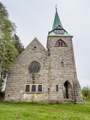 Fototapeta na wymiar Neo gotic Church Of The Divine Heart Of The Lord in small village Borovnicka in Podkrkonosi region in Czech republic