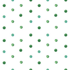 Watercolor seamless pattern with green dots. Summer background.