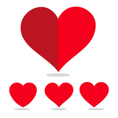 Heart icon in 4 types. Heart illustration.
Red heart Icon ,shadow, on white background. 
Set of love symbol for web site logo, 
Vector illustration flat style