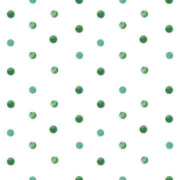 Watercolor seamless pattern with green dots. Summer background.