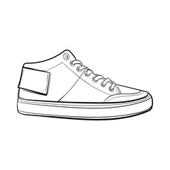 Shoe Line Drawing. Shoe sneaker outline drawing vector, black line sneaker. vector Illustration.