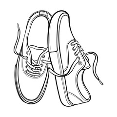 Shoe Line Drawing. Shoe sneaker outline drawing vector, black line sneaker. vector Illustration. - obrazy, fototapety, plakaty