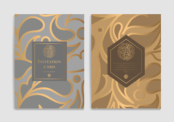 Grey, brown and gold luxury invitation card design. Vintage ornament template. Can be used for background and wallpaper. Elegant and classic vector elements great for decoration.