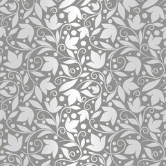 Silver and grey leaves seamless pattern. Vintage vector ornament template. Paisley elements. Great for fabric, invitation, background, wallpaper, decoration, packaging or any desired idea.