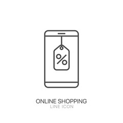 Online shopping line icon. Editable stroke Discount sticker shape