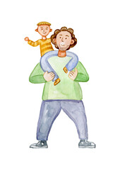 Father's Day greeting card watercolor by hand isolated characters