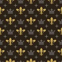 Royal background pattern with beautiful ornament on black background, vintage wallpaper. Seamless pattern, texture