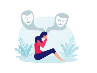 Fototapeta na wymiar Bipolar disorder, Woman suffers from hormonal with a change in mood. Mental health vector illustration