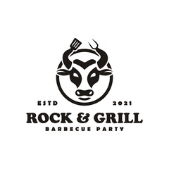 rock and grill bbq logo vintage