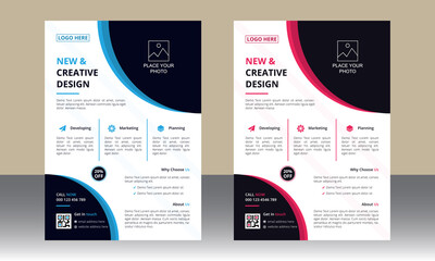 Naklejka premium Corporate business flyer vector design template. Design template Geometric shape used for business flyer layout. Corporate flyer, Business flyer and leaflet. Flyer in A4 with Bleed