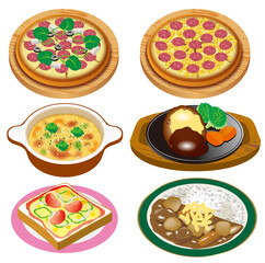 料理の3Dイラスト。アイコンセット。