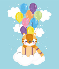cute tiger with balloons