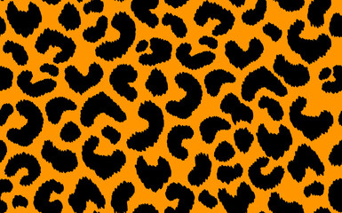 Abstract modern leopard seamless pattern. Animals trendy background. Orange and black decorative vector stock illustration for print, card, postcard, fabric, textile. Modern ornament of stylized ski