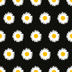 seamless pattern blossom flowers with black background and confetti