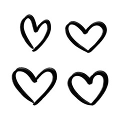 Hand drawn hearts. Design elements for Valentine's day. Hand drawn rough marker hearts isolated on white background. Set of unique hand drawn hearts. Painted design elements.