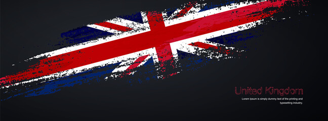 Grunge brush of United Kingdom flag on shiny black background. Creative glitter sparkle brush paint vector illustration